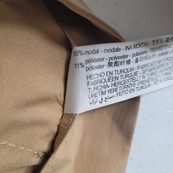 NEW Zara Large pants tall wide leg button zip pockets dress trousers khaki brown - Picture 11 of 12